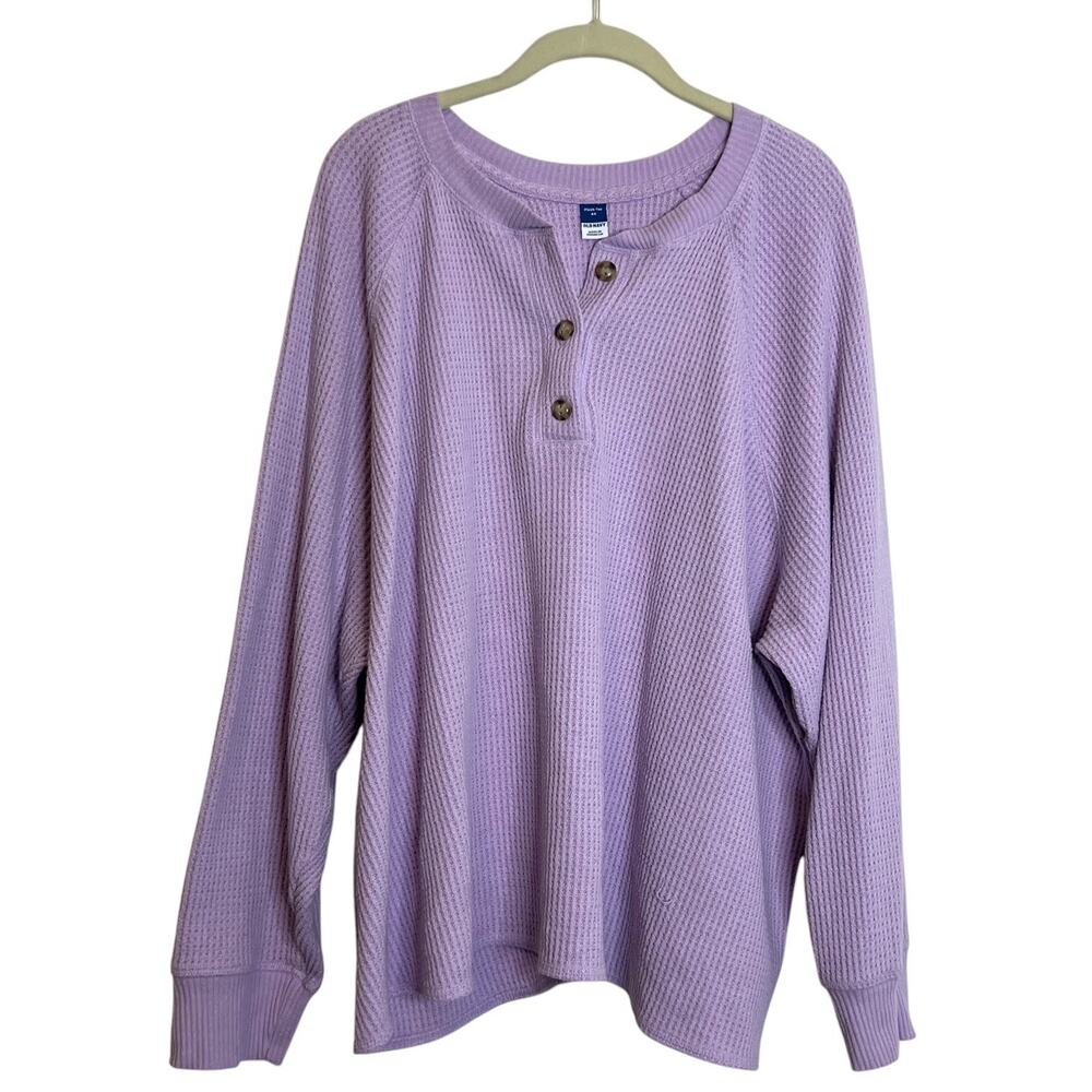 Old Navy Plush Tee Thermal Henley Top Womens 4X Lavender Waffle Knit